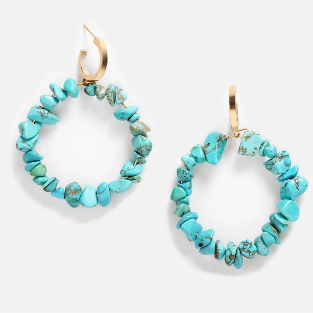 Turquoise Stone Statement Hoops - image 3